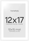 Homeforia 12x17 Picture Frame White, High End Metal 12x17 Poster Frames with Mat 10x15 for Photo, 12 x 17 White Frame Matted to 10 x 15 inch Print, 17x12 Thin Frame, Tempered Glass, Wall Kit, Set of 1