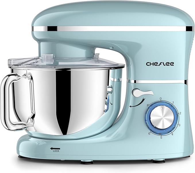 Stand Mixer,660W 6+P With 6.5QT Stainless Steel Bowl,Dough Hook, Wire Whip & Beater,for Most Home Cooks (Blue)