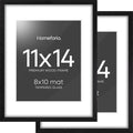 Homeforia 11x14 Picture Frame Black Wood, High End Oak 11x14 Poster Frames with Mat 8x10, 11 x 14 Wooden Frame Matted to 8 x 10 inch Photo, 14x11 Thin Hanging Frame, Tempered Glass, Wall Kit, Set of 2