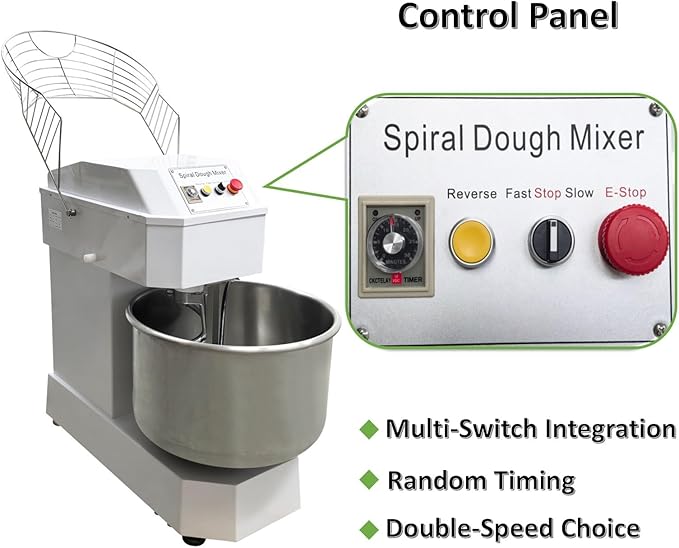 80L Commercial Dough Mixer Spiral Stand Mixer, Dual Speed & Dual Action, Stainless Steel Dough Kneading Machine, 72LB Dry Flour Capacity, for Bakeries Pizzerias, 220V, 3-Phase