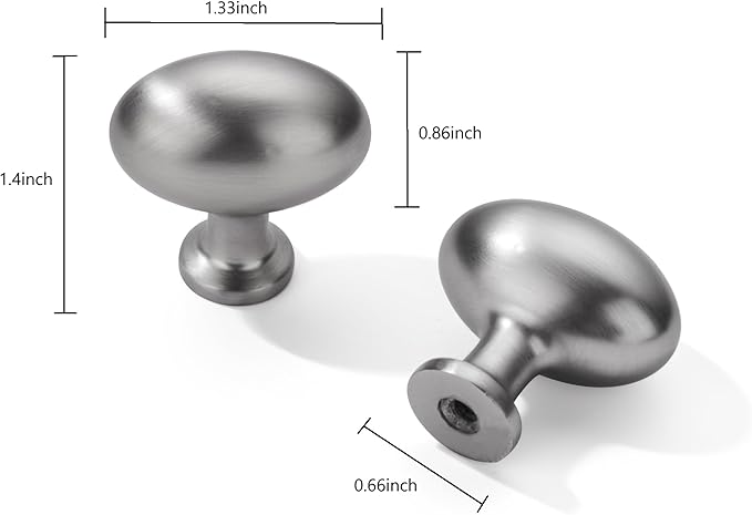 khtumeware 10 Pack 1-3/8 Inch Oval Brushed Satin Nickel Cabinet Knobs Kitchen Egg Cabinet Knobs Cabinet Hardware for Cupboard Drawer Handles Dresser Pulls