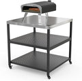 Mimiuo Grill Cart Pizza Oven Stand for Most Pizza Oven 31.5 x 31.5 x 33 inch, Large Stainless Steel Modular Table for Indoor Outdoor, Movable Food Prep Dining Trolley for Kitchen Patio Backyard