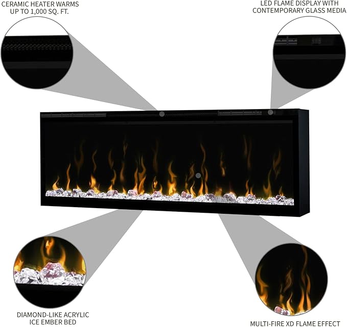 Dimplex IgniteXL 50" Built-in Linear Electric Fireplace (Model: XLF50), 8530/5118 BTU, 240/120 Volt, 2500/1500 Watt, Black
