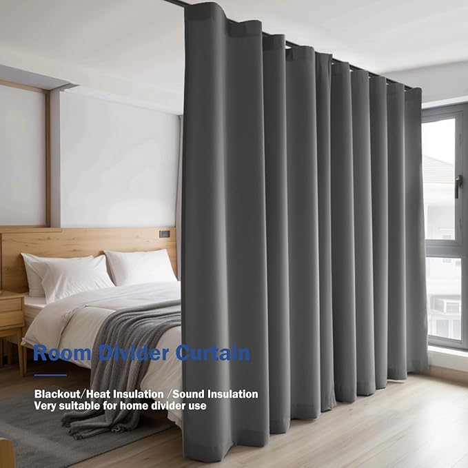 Room Divider Blackout Curtain Track Curtains Wall Dividers Panels Screen for Living Rooms Bedroom Office Privacy Partition Separation, W180 × L96 Inch,1 Panel, Grey