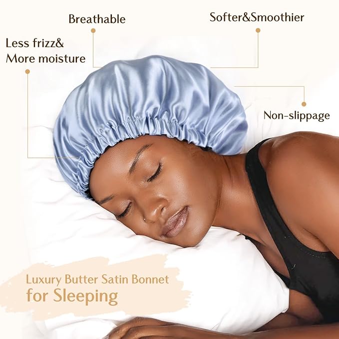 YANIBEST Adjustable Satin Bonnet Double Layer Hair Bonnet for Sleeping Bonnets for Women Hats Curly Natural Hair, Sky Blue