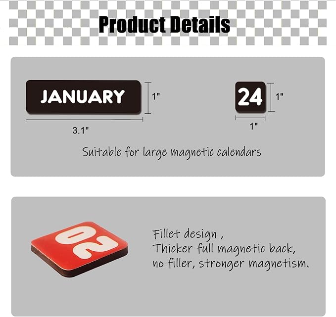 Large Double-Sided Magnetic Numbers and Months for Large Dry Erase Calendar Whiteboard, Calendar Magnets for Magnetic Whiteboard and Refrigerator Calendar(1"x1")