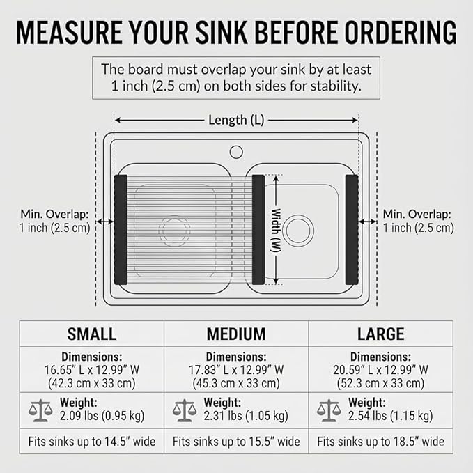 304 Stainless Steel Rollable Cutting Board – Space-Saving Over-the-Sink Workstation for RVs and Small Kitchens – Rust-Proof Heat Resistant Dishwasher Safe Non-Slip Multi-Use Prep Mat (16.7" L x 13" W)