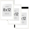 Homeforia 8x12 Picture Frame White, High End Oak 8 x 12 Wood Frames with Mat 6 by 8 Print, 8by12 Wooden Frame Matted to 6x8 inch Photo, 12x8 Wall or Tabletop Frames, Tempered Glass, Wall Kit, Set of 3