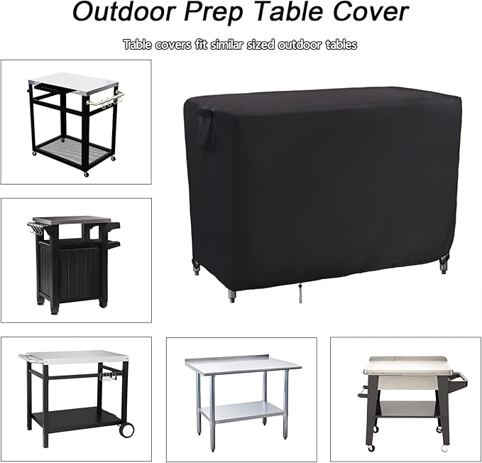 Kingling Outdoor Table Cover 48 Inch, Waterproof Stainless Steel Table Cover Metal BBQ Table Covers Weather Protection for Patio Kitchen Work/Prep Tables - 48''L x 24''W x 35''H(Black)