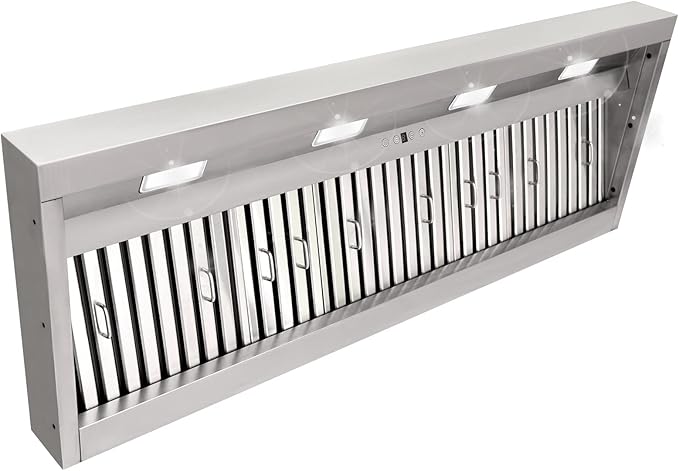 Akicon Range Hood Insert 54 Inch, 1200 CFM Built-in Kitchen Hood with 4 Speeds, Ultra-Quiet Stainless Steel Ducted Vent Hood Insert with Dimmable LED Lights and Dishwasher Safe Filters