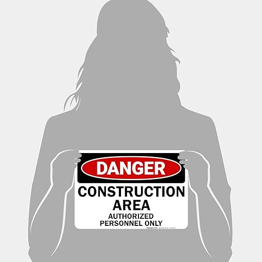 Danger Construction Area Sign, Authorized Personnel Only Sign, 10x7 Inches, 4 Mil Vinyl Decal Stickers Weather Resistant, Made in USA