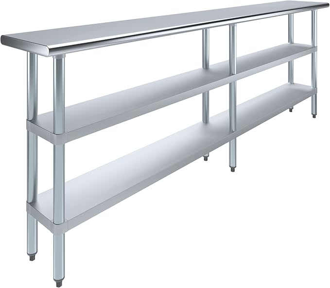 AmGood Stainless Steel Work Table with 2 Shelves | NSF | Metal Utility Table (96" Long x 14" Deep)