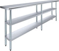 AmGood Stainless Steel Work Table with 2 Shelves | NSF | Metal Utility Table (96" Long x 14" Deep)