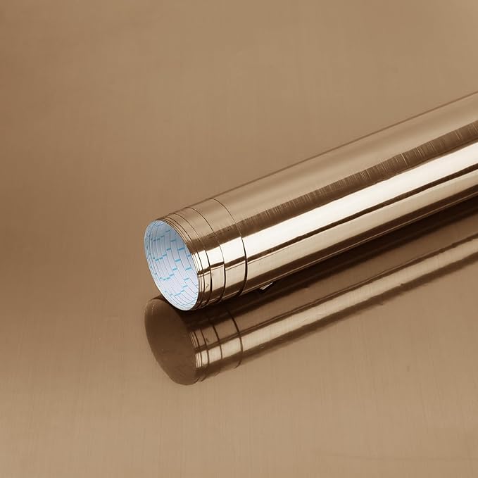 Hopepak Gold Peel and Stick Wallpaper - Metallic Gold Contact Paper, Stainless Steel, Waterproof for DIY Cabinet Decor - 17.3''x78.7''
