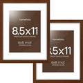 Homeforia 8.5x11 Picture Frame Brown, High End Dark Oak 8.5 x 11 Walnut Wooden Frames with Mat 6 by 8 Photo, 11x8.5 Wood Frame Matted to 6x8, Wall or Tabletop Frame, Tempered Glass, Wall Kit, Set of 2
