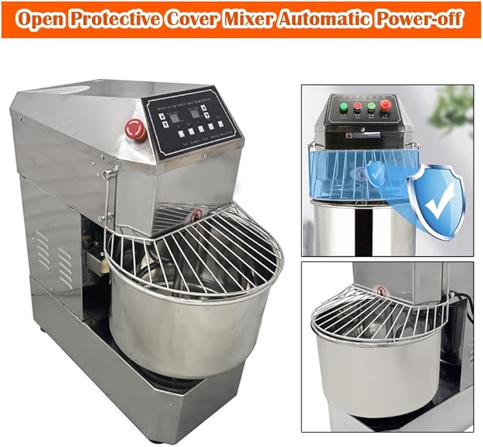 Commercial Spiral Dough Mixer 20L 304 Stainless Steel Stand Mixer with Double Action & Variable Speed, Heavy Duty Pizza & Bread Dough Kneading Machine for Restaurants, Bakeries, Home Kitchens