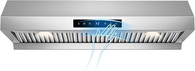 36 inch Range Hood Under Cabinet 1200 CFM with 4-Speed Gesture Sensing & Touch Control, Stainless Steel Kitchen Stove Vent Hoods with 2 LED Lights, Time Setting, Dishwasher-Safe Baffle Filters