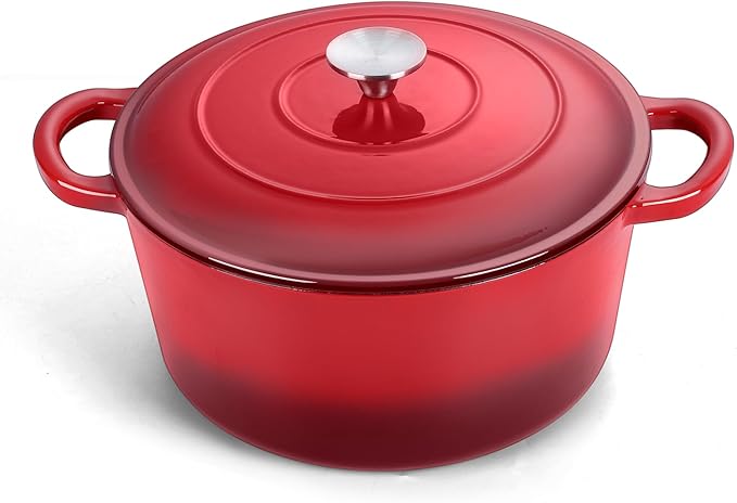 TeamFar 3qt Dutch Oven, Small Enameled Cast Iron Dutch Oven Pot with Lid, For Bread Baking/Stewing/Braising/Frying, Various Stoves & Oven Safe, Non-stick & Easy Clean, Red