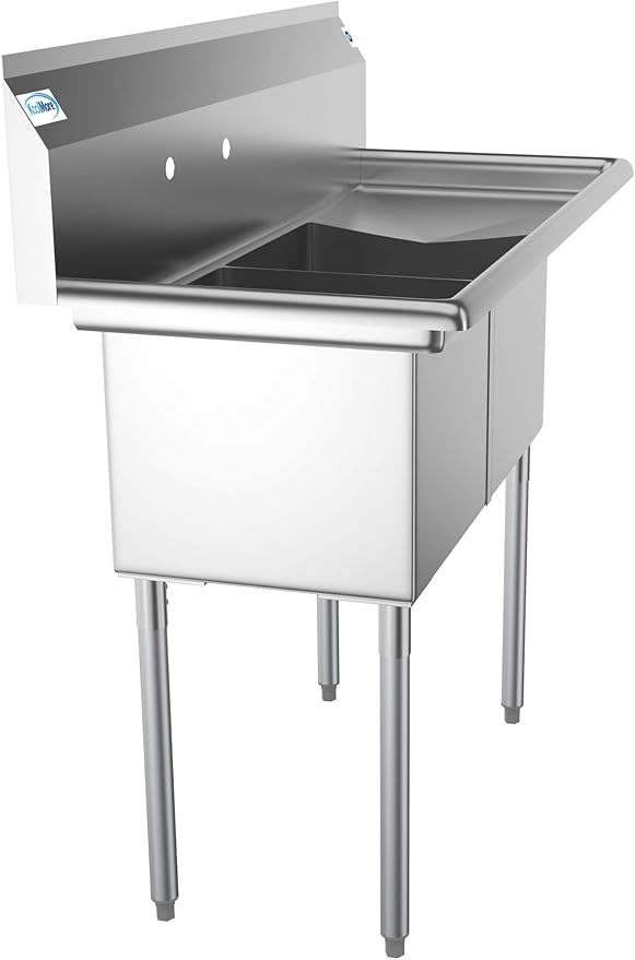 KoolMore - SB151512-15R3 2 Compartment Stainless Steel NSF Commercial Kitchen Prep & Utility Sink with Drainboard - Bowl Size 15" x 15" x 12", Silver