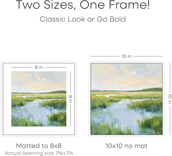 Homeforia 10x10 White Picture Frame, High End Metal 10 by 10 Square Frames with Mat 8 x 8 Opening, 10by10 Poster Frames Matted to 8x8 Photo, Wall or Tabletop Frames, Tempered Glass, Wall Kit, Set of 1