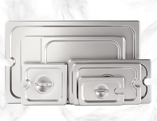 CURTA 6-Pack 1/9 Size Slotted Steam Table Pan Cover, Lid with Handle, NSF, Hotel Pan Cover, Catering Food Pan Cover