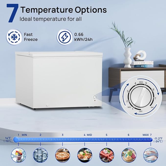 Smad Chest Freezer 14 Cu.Ft with Removable Basket, Top Open Door Deep Freezer, Mechanical Control, 4 Wheels, Low Noise, 14℉ -11.2℉, Free Standing, White