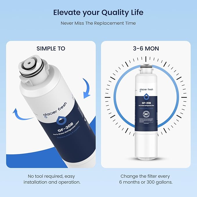 GLACIER FRESH Compatible with Samsung DA29-00020B Refrigerator Water Filter, DA29-00020A/B, DA29-00020B-1, HAF-CIN/EXP, 46-9101, RF4267HARS For French Door Fridge Kitchen (Pack of 1)