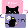 Funny Black Cat Cartoon Clean Dirty Dishwasher Magnet, Washing Machine Magnets Flip, Cute Cat Refrigerator Clean Dirty Sign, Double Sided Reversible Non Scratch Dish Washer Magnet Sign (Pink&Purple)