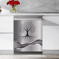 Stainless Steel Design Tree Painting Magnetic Dishwasher Cover Sticker,Kitchen Decor Magnet Cabinet Fridge Panel Decal Sticker 23W x 17H inchs