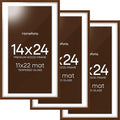Homeforia 14x24 Picture Frame Brown, High End Dark Oak 14x24 Poster Wood Frame with Mat 11x22 for Photo, 14 x 24 Wooden Walnut Frame Matted to 11 x 22, 24x14 Frames, Tempered Glass, Wall Kit, Set of 3