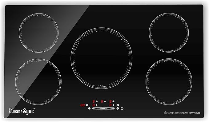 36 Inch Built-In Induction Cooktop, 5 Burner Electric Stove Top, 10800W 240V Hardwired, Touch Control with Power Boost, 9 Levels, Timer, Child Lock & Residual Heat Indicator