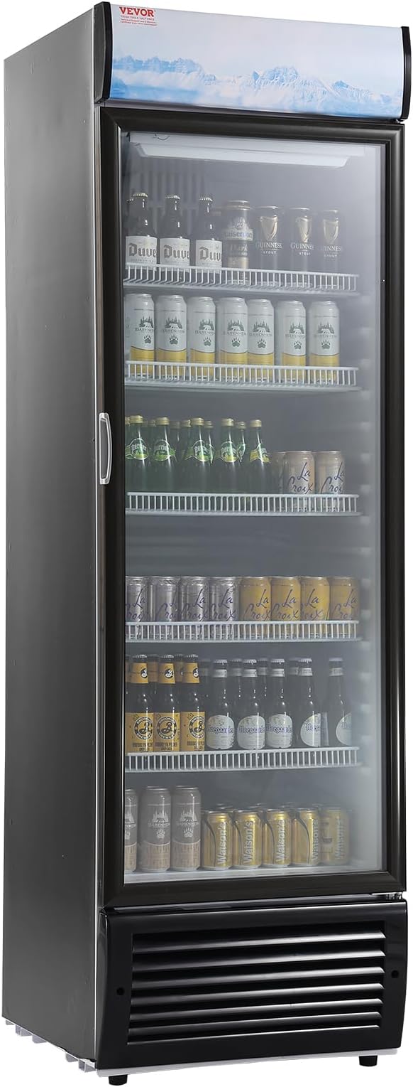 VEVOR Commercial Merchandiser Refrigerator, 14.8 Cu.Ft / 420L Beverage Refrigerator Cooler Merchandiser, Glass Door Display Refrigerator Upright Fridge with 5 Adjustable Shelves, Customizable Lightbox