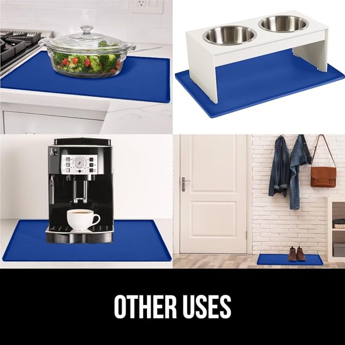 GORILLA GRIP Waterproof Silicone Under Sink Mat with Raised Lip for Kitchen and Bathroom, Cabinet Shelf Liner Stay in Place Mats Dishwasher Safe Drawer Liner, Organizer Tray, 19 x 22 in, Blue