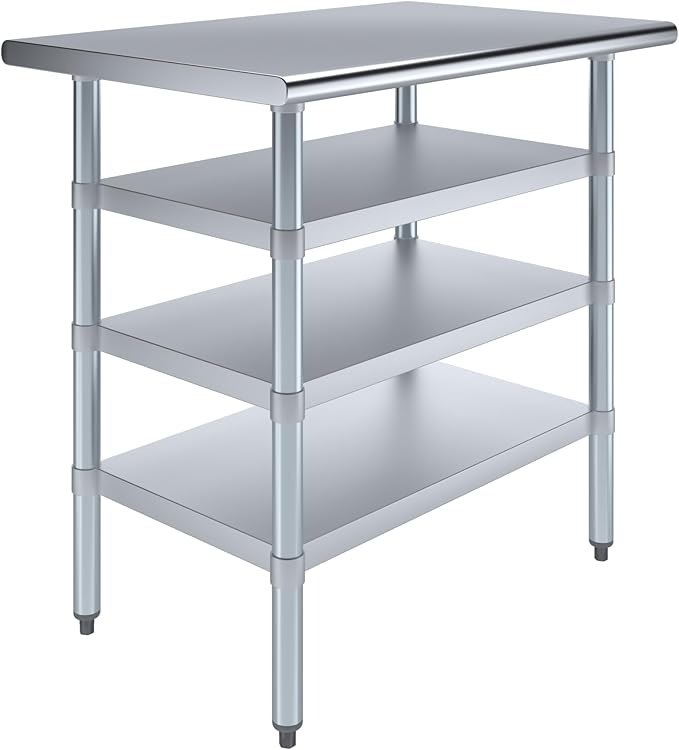24 in. x 36 in. Stainless Steel Work Table with Three Bottom Shelves | NSF Kitchen Prep Table | Utitly Metal Table