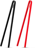 Patelai 2 Pcs 11.8 Inch Silicone Tongs for Cooking Silicone Tweezer Trivet Toaster Tongs Long Heat Resistant Kitchen Grilling Serving Utensils for Food BBQ, Pan Fried Steak, Salad(Black, Red)