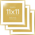 Homeforia 11x11 Picture Frame Gold, High End Metal 11 by 11 Square Frames with Mat 9 x 9 Photo, 11by11 Thin Poster Frame Matted to 9x9 inch Art, Wall Hanging Frames, Tempered Glass, Wall Kit, Set of 3