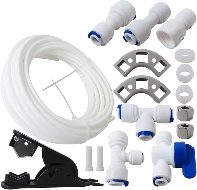 Refrigerator Water Line Kit Connection and 1/4 Compression Ice Maker Installation Kit,1/4" OD Tubing with Quick Connect Universal for GE LG Whirlpool Samsung Frigidaire