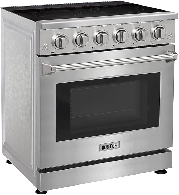 KOSTCH 30 inch Professional Electric Range with 5 Heating Elements Cooktop, 4.55 Cu. Ft. Convection Oven Capacity, Smooth Glass Top, in Stainless Steel, KOS-30RE06H (Stainless Steel)