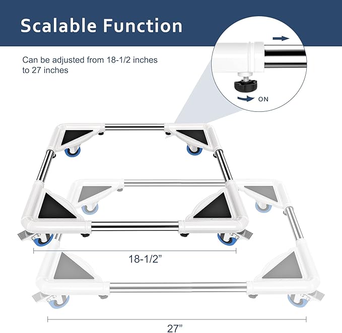 SPACECARE Mini Fridge Stand Mobile Roller, Adjustable Furniture Dolly with 4 Locking Wheels, Heavy Duty Washing Machine Base, Universal Appliance Pedestal for Dryer and Refrigerator- White