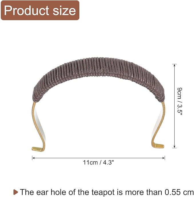 uxcell Metal Tea Pot Handle External Buckle Teapot Rope Wrapped U-Shape Handle Replacement for Span 3.5-4.5 Inch Ceramic Pottery Teapot Kettle Accessories Supplies, Gold/Brown