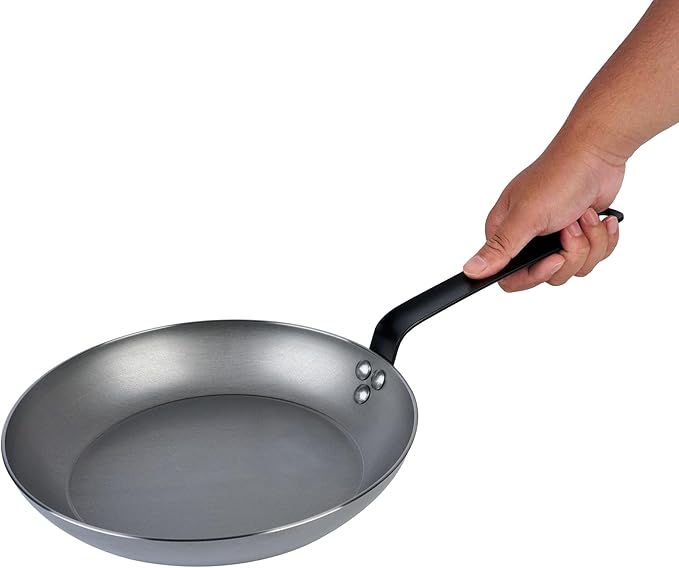Restaurantware Fry Pan 6 Pack of 11 Inches Carbon Steel Non-Stick Searing Pan With Ergonomic Handle Silver For Sauteing and Omelets