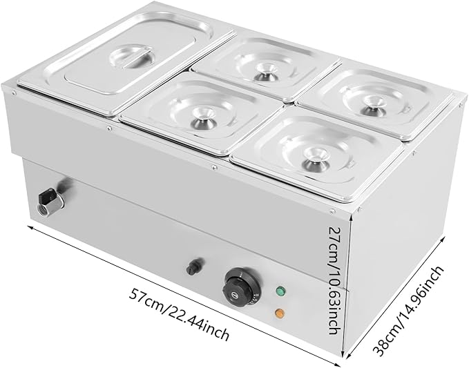 5 Pan Commercial Food Warmer,110V Electric Stainless Steel Steam Food Warmer with Lid,Electric Bain Marie Countertop with Temperature Control for Catering,Restaurant,Party (Small 5-Pan)