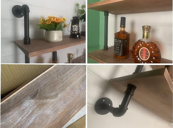 Pipe Shelves Industrial Pipe Shelving Real Wood Industrial Floating Shelves with Wood Planks 48 inch Wall Shelves Rustic Hanging Bookshelf Farmhouse Kitchen Bar Shelving