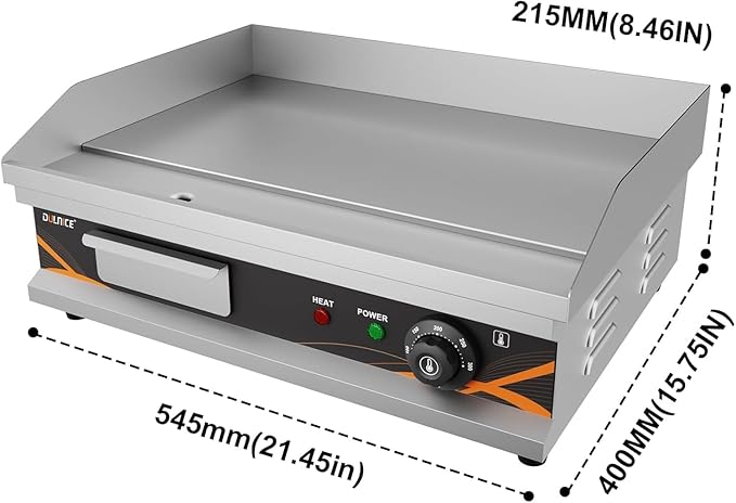 22" Commercial Electric Griddle, 1500W Electric Countertop Griddle Flat Top Grill with Thermostat 0-300℃, Stainless Steel Heavy Duty Large Grill for Restaurant BBQ