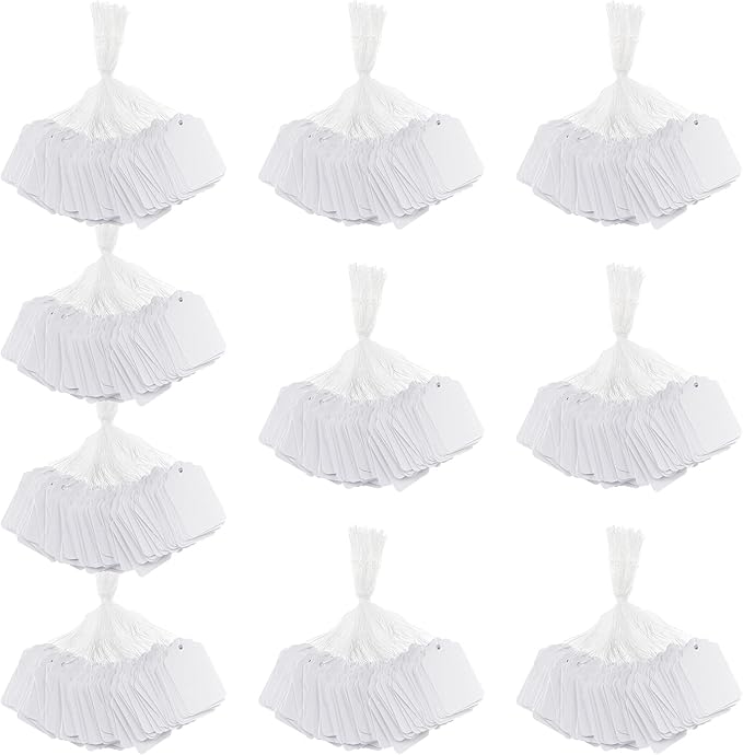 White Price Tags with String - Cuttte 1000PCS Pre-Strung Paper String Tags for Pricing, Hanging Garage/Yard Sale Clothing Jewelry Merchandise for Labeling 1.75 x 1.1 Inch