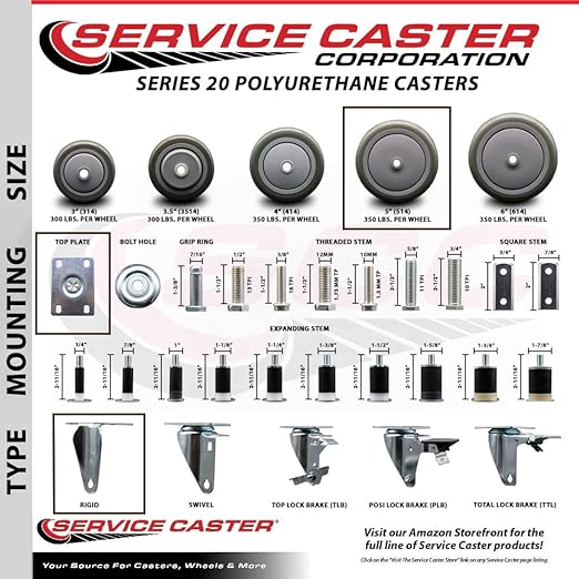 Service Caster Brand Replacement Caster for Uline Caster H-7449R - Stainless Steel Rigid Top Plate Caster with 5 Inch Yellow Polyurethane Wheel - Fits Carts and Platform Trucks H-6348