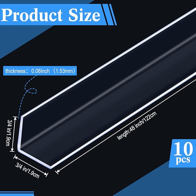Sasylvia 10 Pcs Wall Corner Protector Guards, Vinyl 3/4 x 48 Inches Corner Trim Molding, Avoid Scratching Scuffs, Ease Install and Cleaning for Door Countertop Furniture Cabinet Protection, Clear