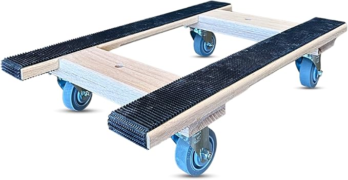 Made in USA Premium Solid Oak Furniture Dolly - 18"x30" H-Frame w/Non-Slip Grip, 3.5" Non-Marking Wheels, Heavy-Duty 1000 lbs Capacity