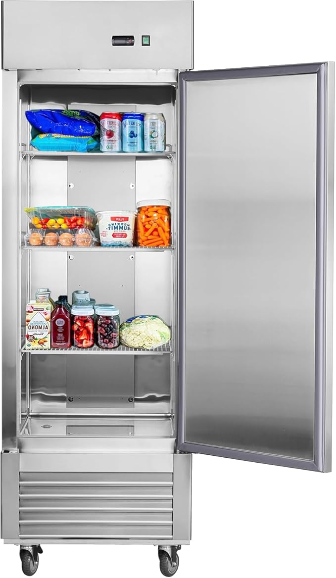 27" Commercial Refrigerator,Single Solid Door Stainless Steel Reach-in Refrigerator 18.68 Cu.ft. Upright Fan Cooling for Restaurant, Bar, Shop, Home, Garage, Business, Kitchen, ETL & DOE