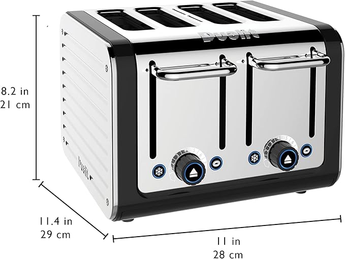 Dualit Design Series 4 Slice Toaster | Polished Stainless Steel with Black Trim | Extra-Wide Slots – Peek and Pop Function – Patented Perfect Toast Technology – Matching Kettle Available
